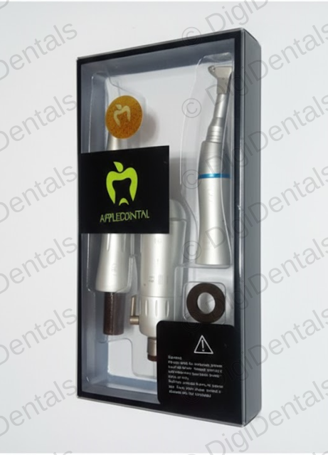 Apple Dental low-speed contra-angle handpiece with push-button chuck and E-type connection.