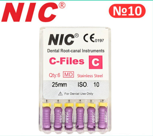 NIC dental root canal instruments packaging with purple files on a white background
