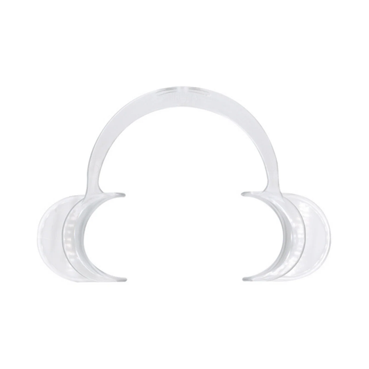 Clear plastic earring on a white background