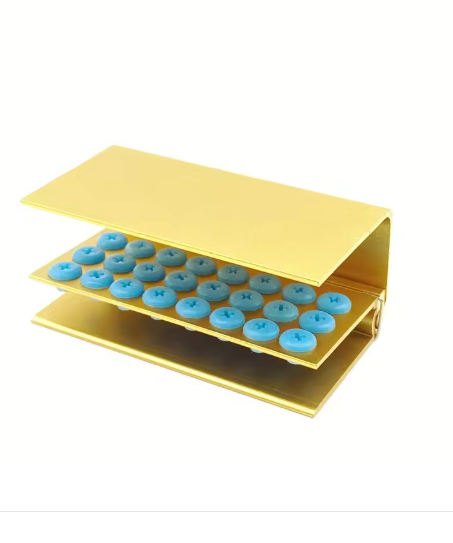 Metal dental bur holder with 24 holes for organizing and sterilizing dental burs