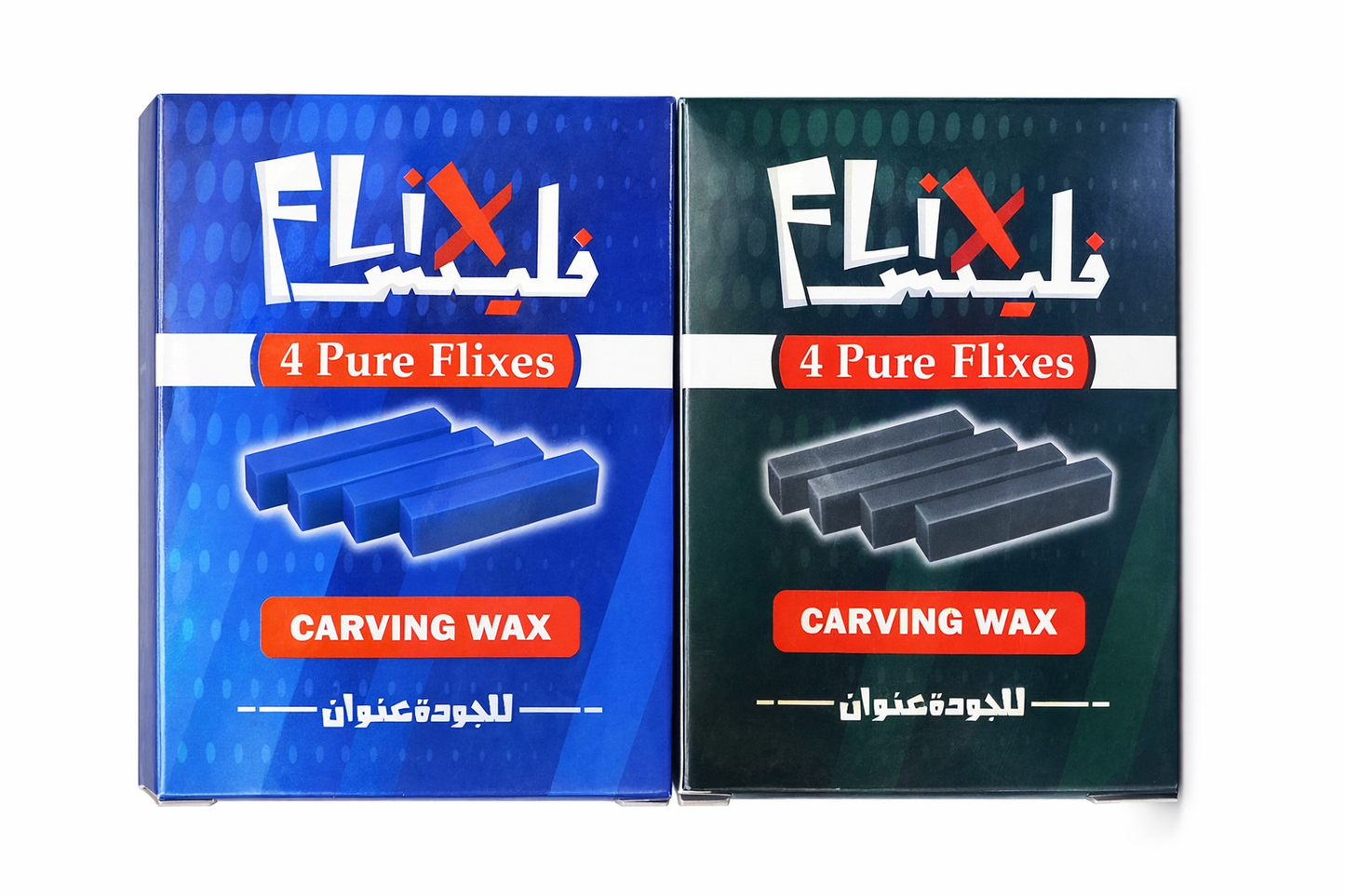 FLIX dental carving wax blocks in black and blue colors for tooth morphology practice.