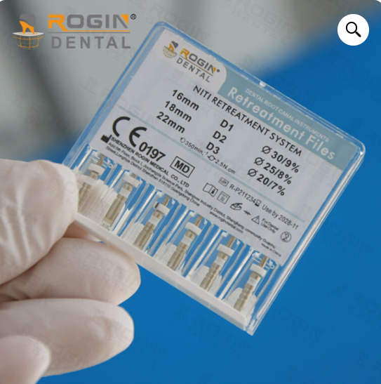 ROGIN rotary retreatment endodontic nickel titanium files pack of six for removal of root canal filling materials
