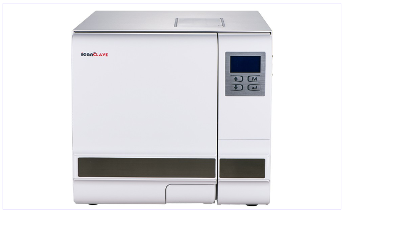 A white industrial labeling machine with a digital control panel on the right side, featuring the 'iCanCLAVE' logo on the front left, set against a plain white background.