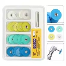 Set of dental milling machine cutters with a clear case, featuring various colors and a brand label.