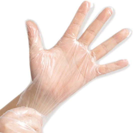 Clear plastic gloves on a white background