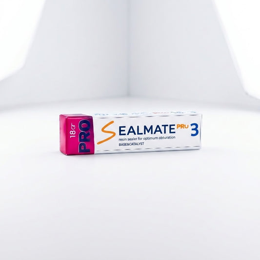 Sealmate Pro root canal sealer in a pink-labeled dental syringe