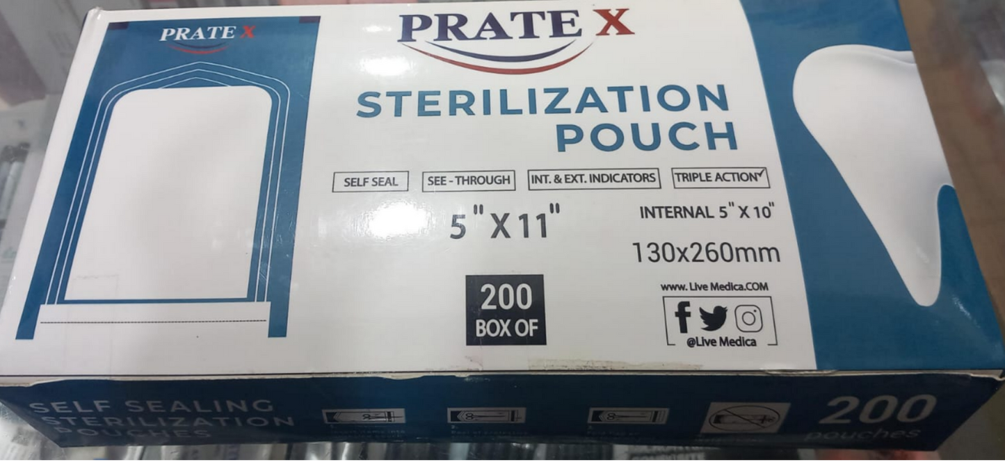 Self-seal sterilization pouch 13.5 cm width pack of 200 for packaging larger dental instruments before autoclave sterilization