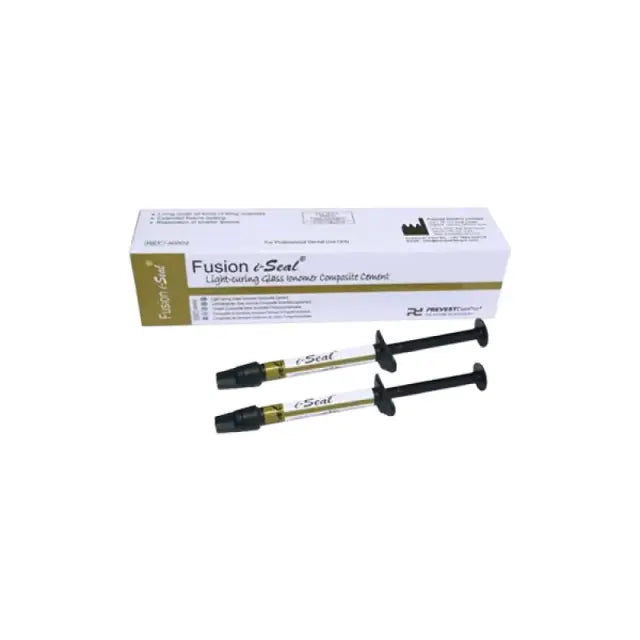 Prevest Fusion I-Seal light-cured glass ionomer cement kit with two 2 g syringes and 10 applicator tips