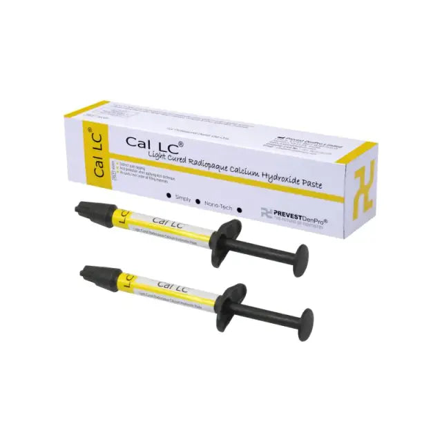 Prevest Cal LC light-cured radiopaque calcium hydroxide liner, 2 × 2 g syringes with 10 applicator tips