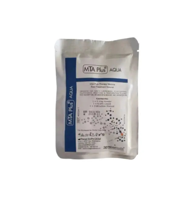Prevest MTA Plus Aqua hydraulic dental cement for endodontic procedures, powder and liquid kit