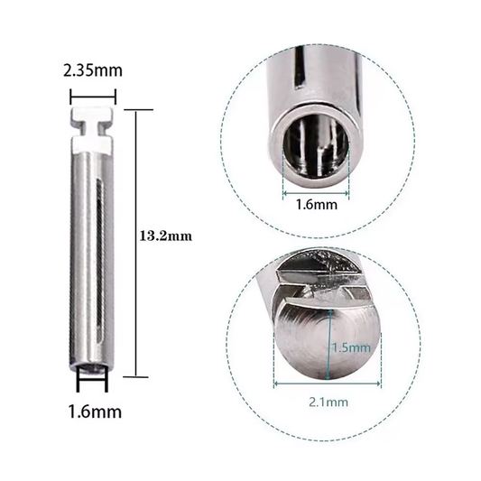 Dental bur adapter converter for using high-speed FG burs in low-speed RA handpieces.