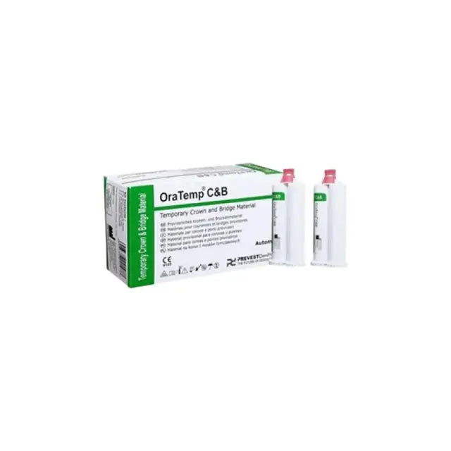 Prevest Oratemp C&B self-curing composite material for temporary crowns and bridges, 67 g cartridge with 16 applicator tips