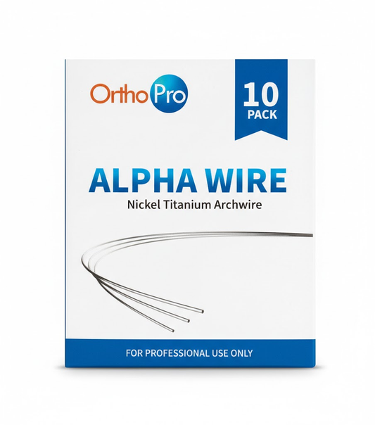 OrthoPro Alpha Wire packaging with 10 pack indication on a white background