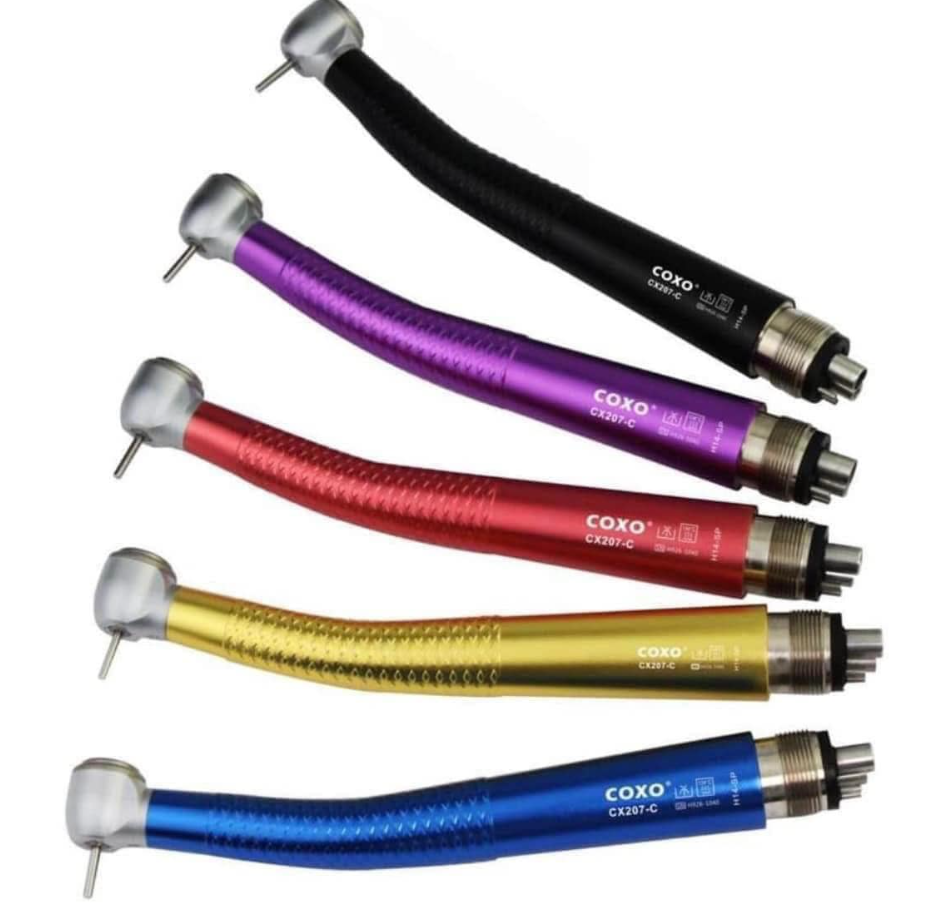 COXO professional high-speed air turbine handpiece with ceramic bearings and anti-retraction system.