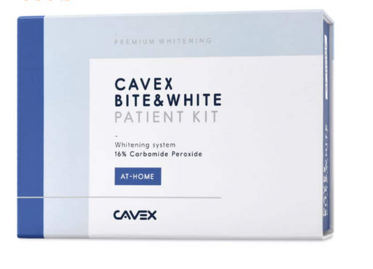 Cavex Bite & White at-home tooth whitening patient kit with tray system and carbamide peroxide gel