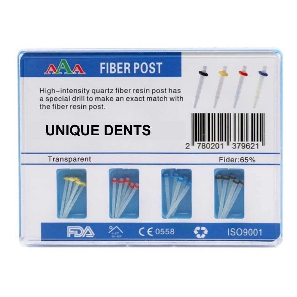 Fiber post kit with color coded posts and 4 drills for post and core restoration
