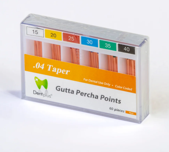 DentPlus gutta percha points size 20 taper .04 box of 60 points for root canal obturation
