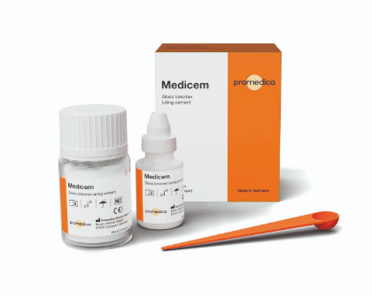 Medicem glass ionomer luting cement powder and liquid set with mixing spoon