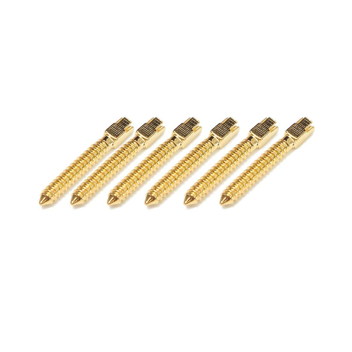 Set of gold screws on a white background