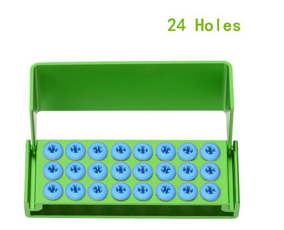 Metal dental bur holder with 24 holes for organizing and sterilizing dental burs