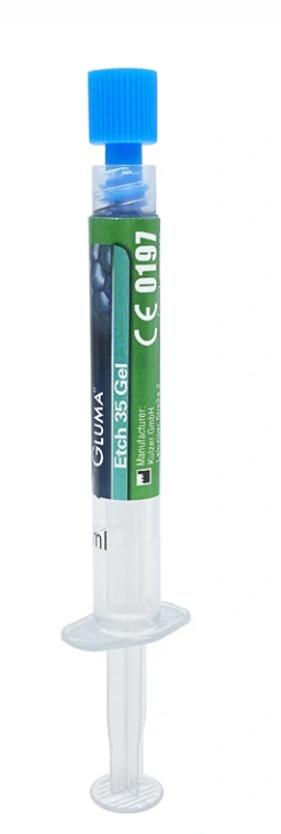 GLUMA Etch 2.5 phosphoric acid etching gel syringe with applicator tips for dental bonding procedures