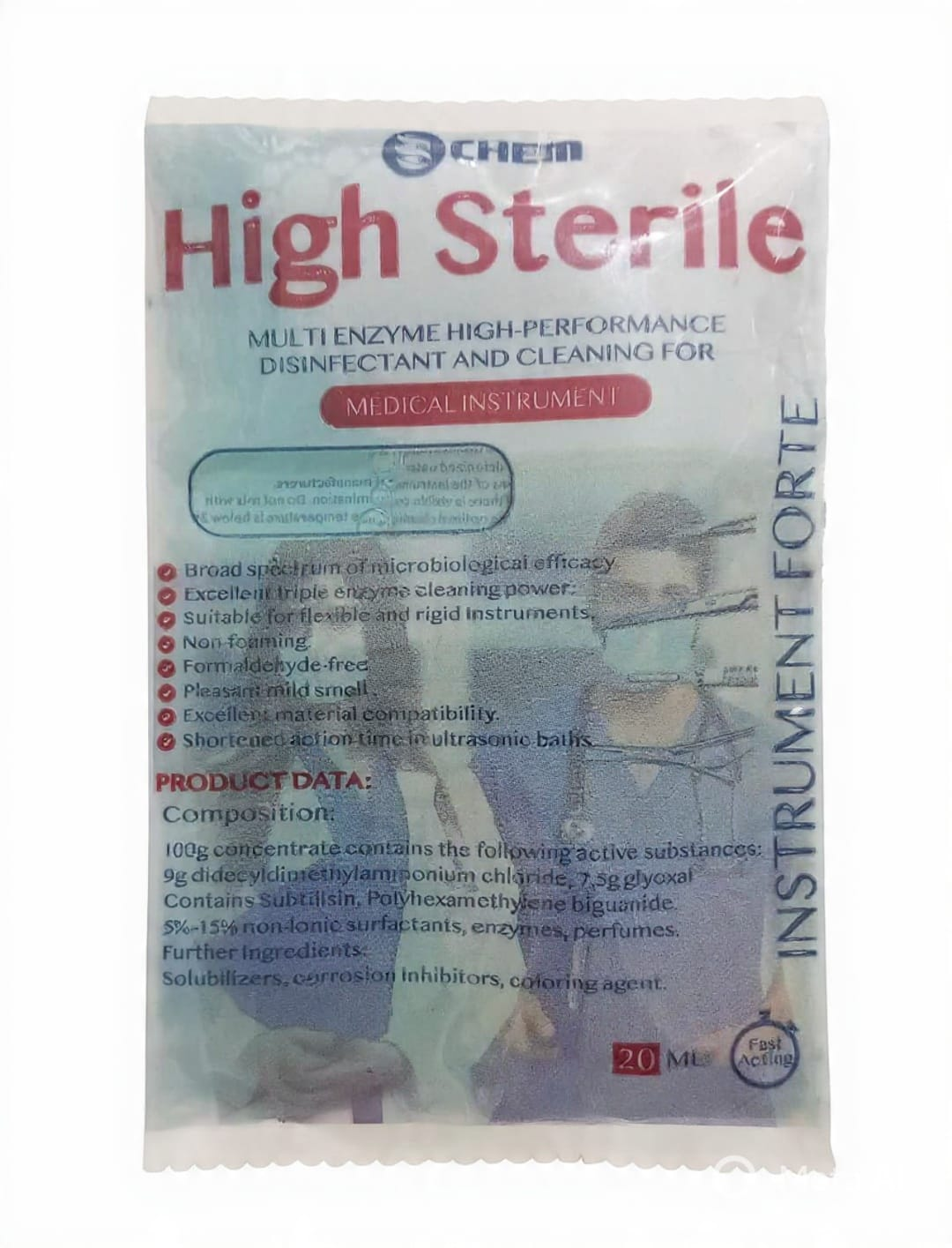 CIDEX activator sachet for 2.4% glutaraldehyde solution activation.