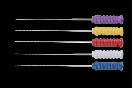 Pack of stainless steel barbed nerve broaches for dental endodontic pulp removal.