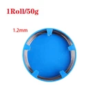 Blue cylindrical container with a roll of 50g on a white background
