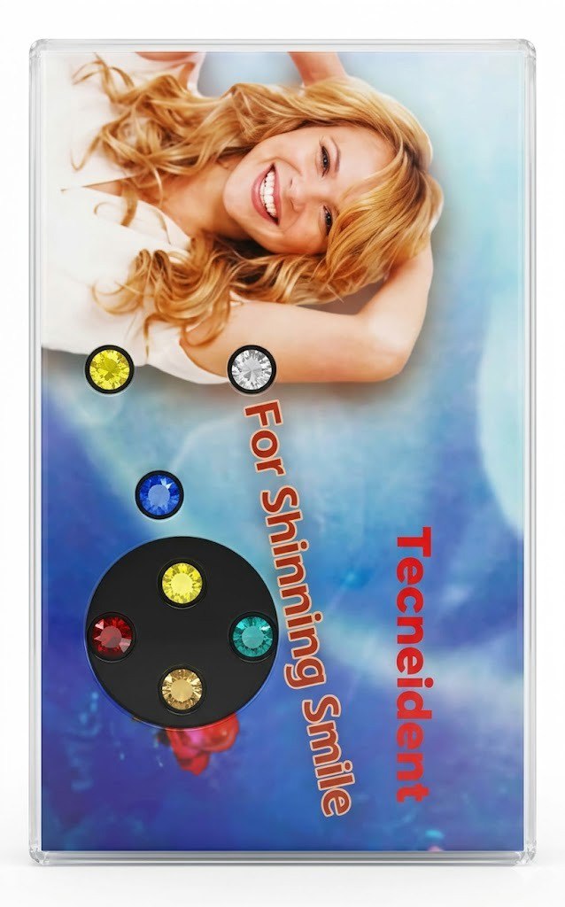 Dental Twinkles tooth jewellery for cosmetic bonding to anterior tooth enamel surfaces in Hollywood smile and aesthetic dental procedures.