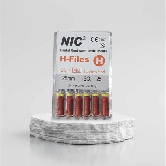 NIC manual K-file stainless steel endodontic hand file pack of 6 pieces for root canal negotiation patency establishment and manual canal preparation in endodontic procedures