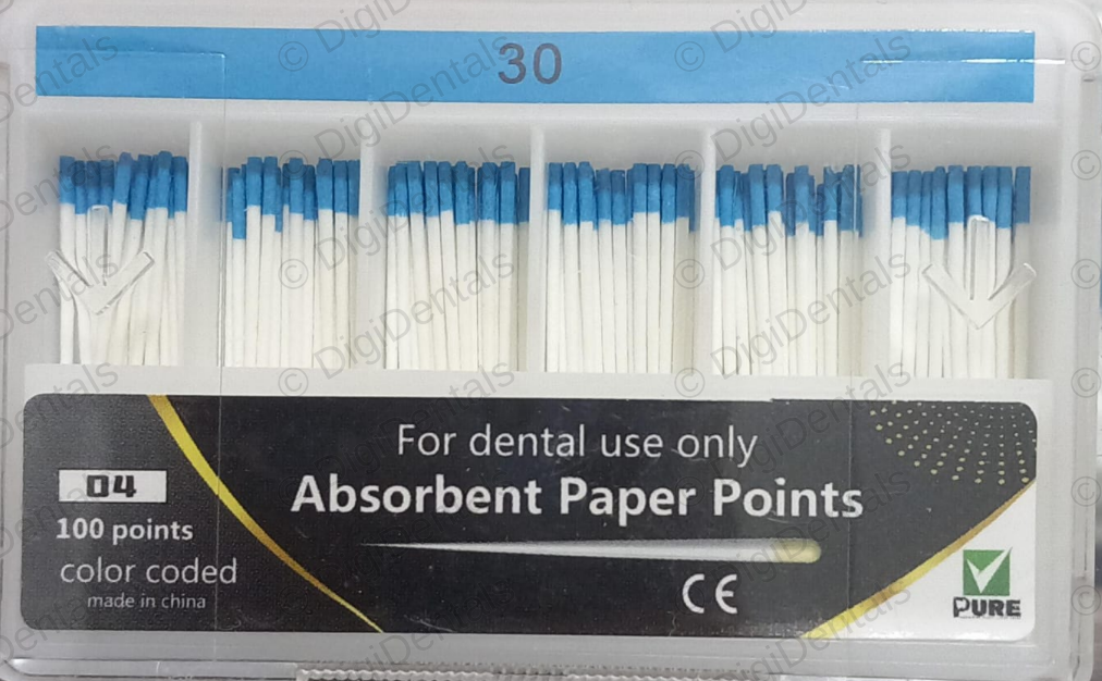 Absorbent paper points .04 taper assorted sizes box of 100 points for drying root canals prepared with 4 percent taper