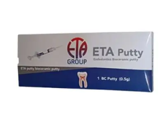 Bioceramic putty ETA endodontic repair material packaging for professional dental use
