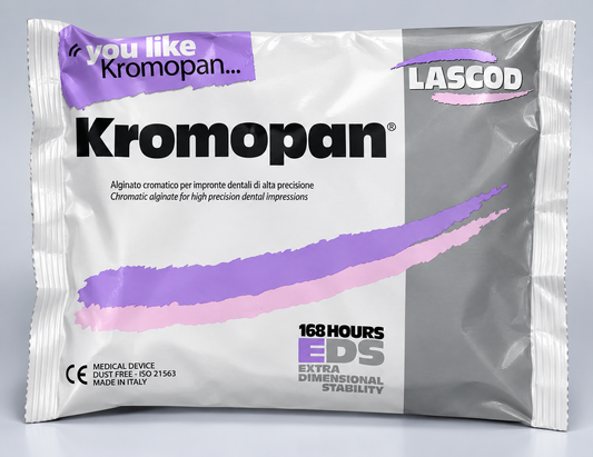 Lascod Kromopan alginate impression material 
packaging for dental use