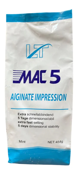 Alginate MAC 5 dental alginate impression material packaging for professional use