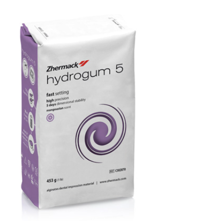 Zhermack Hydrogum 5 alginate impression material packaging for dental use