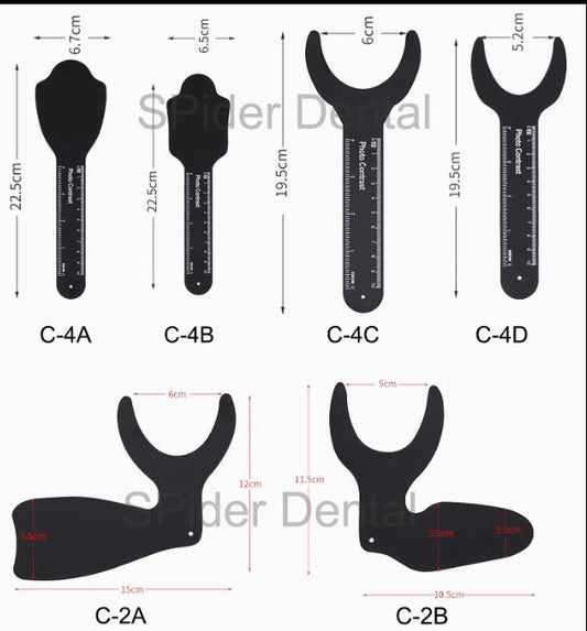 Dental intraoral photography contraster providing dark background isolation for clinical dental photography in types C-4A C-4B C-4C C-4D C-2A C-2B.