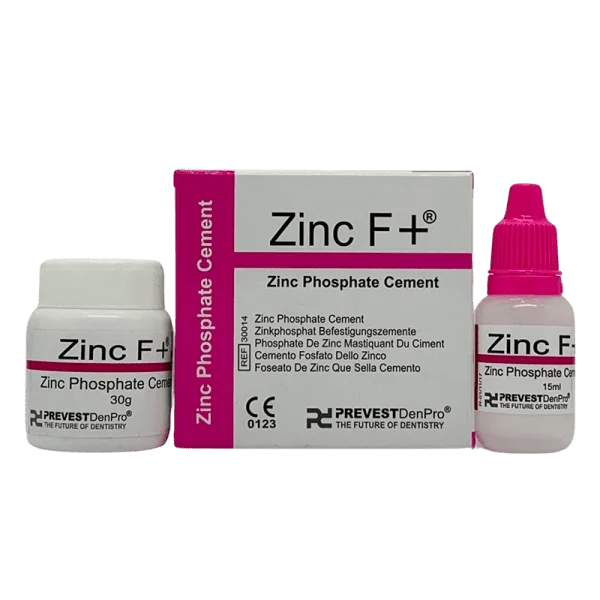 Zinc phosphate dental cement powder and liquid set for crown and bridge luting