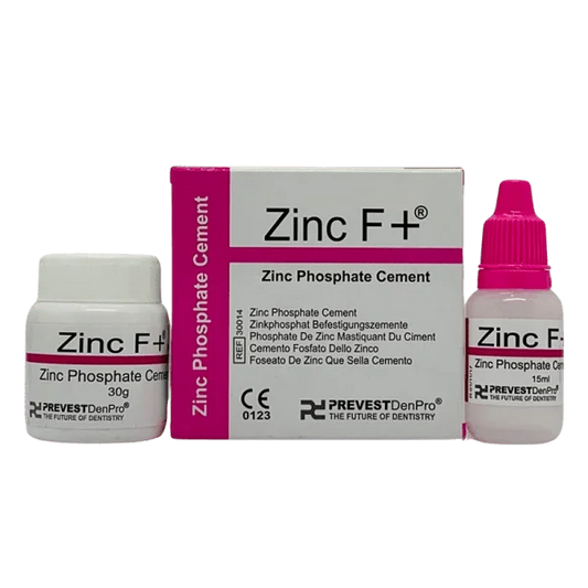 Zinc phosphate dental cement powder and liquid set for crown and bridge luting