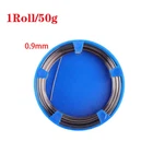 Roll of black wire on a blue background with text indicating roll size and diameter.