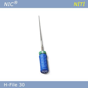 Blue dental file with chain on a white background, branded 'NIC' and 'Niti'.