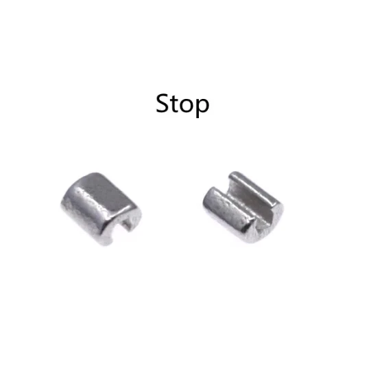 Two metal stops on a white background with the word 'Stop' above them.