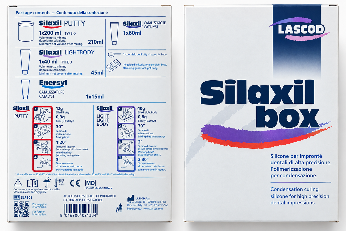 Lascod Silaxil Large Kit dental silicone material packaging for professional use
