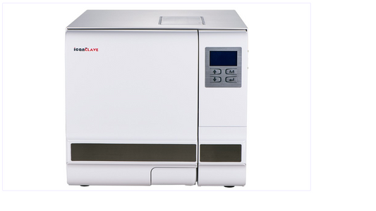 A white industrial labeling machine with a digital control panel on the right side, featuring the 'iCanCLAVE' logo on the front left, set against a plain white background.