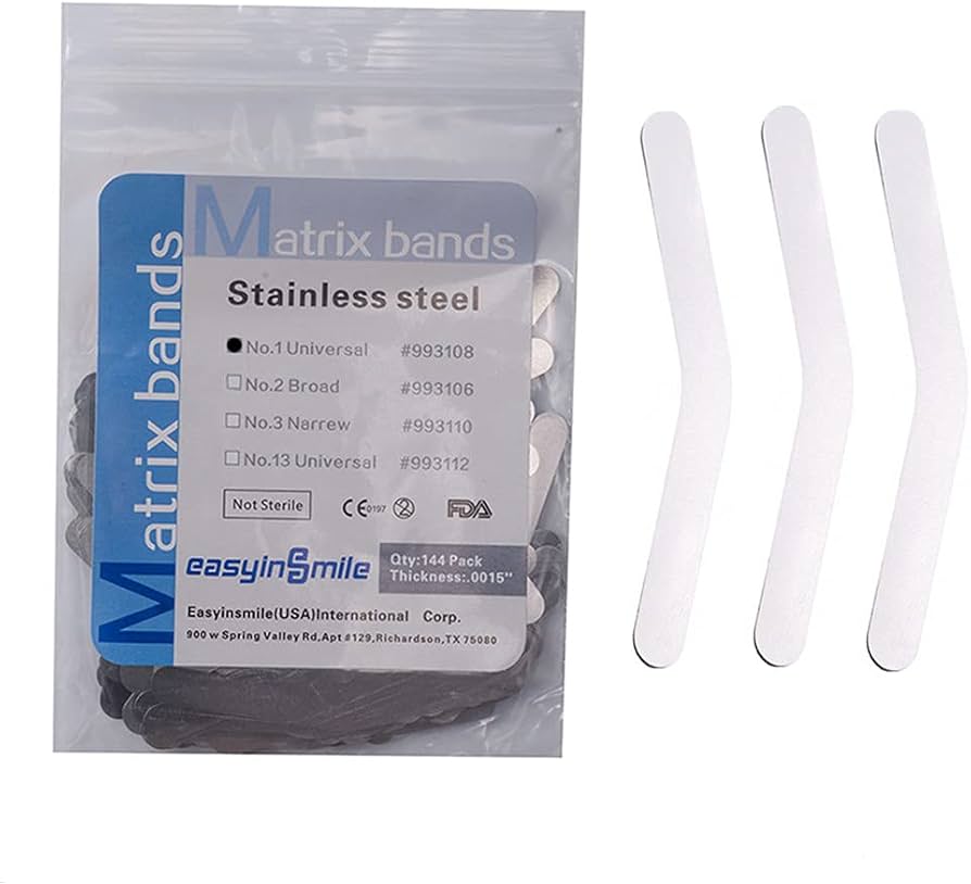 Stainless steel Tofflemire matrix band used for proximal contouring in posterior restorative procedures