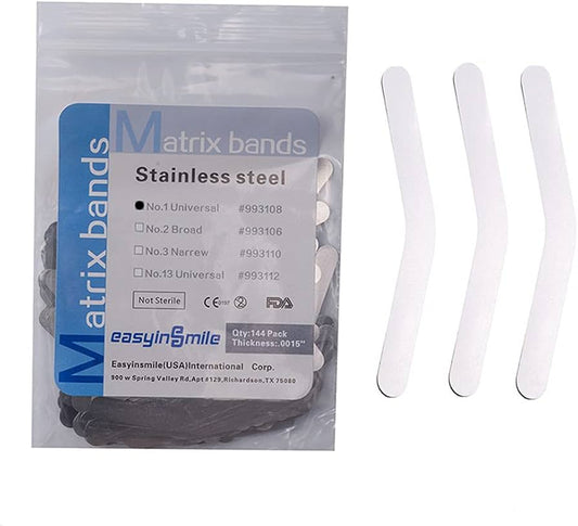 Stainless steel Tofflemire matrix band used for proximal contouring in posterior restorative procedures