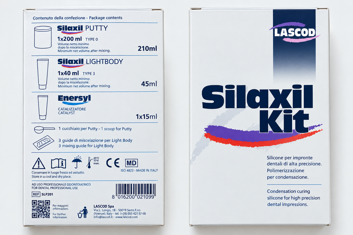 Lascod Silaxil Small Kit dental silicone material packaging for professional use