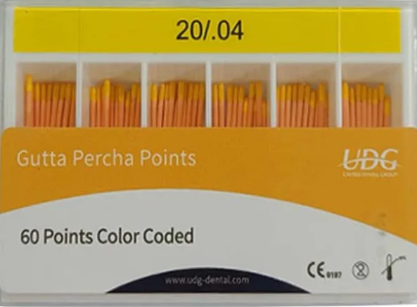 UDG gutta percha points special taper .04 and .06 assorted ISO sizes box of 60 points for root canal obturation