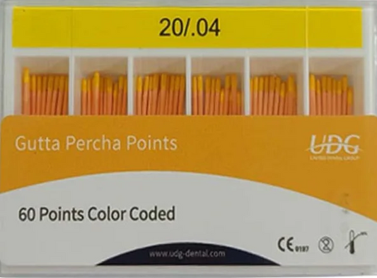 UDG gutta percha points special taper .04 and .06 assorted ISO sizes box of 60 points for root canal obturation