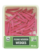 Box of pink wooden wedges with a visible brand logo.