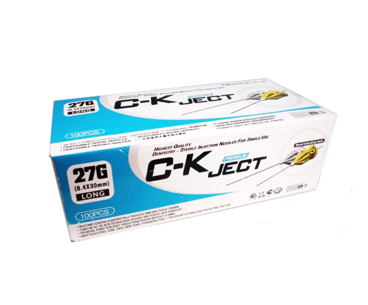 C-K Ject sterile dental injection needles available in multiple gauges and lengths for local anesthesia.